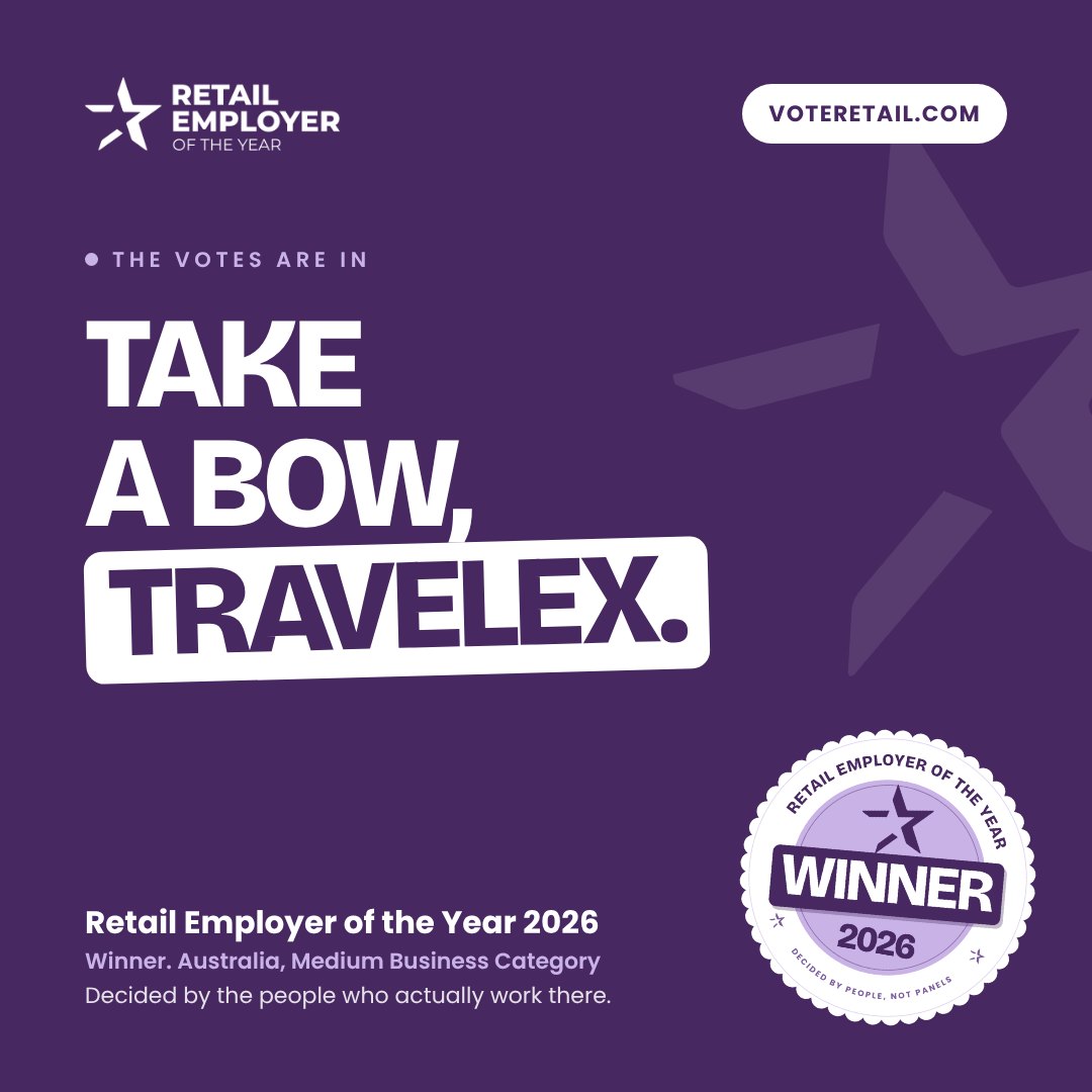 Take a bow, Travelex. Winner. Australia, Medium Business Category. Retail Employer of the Year 2026.